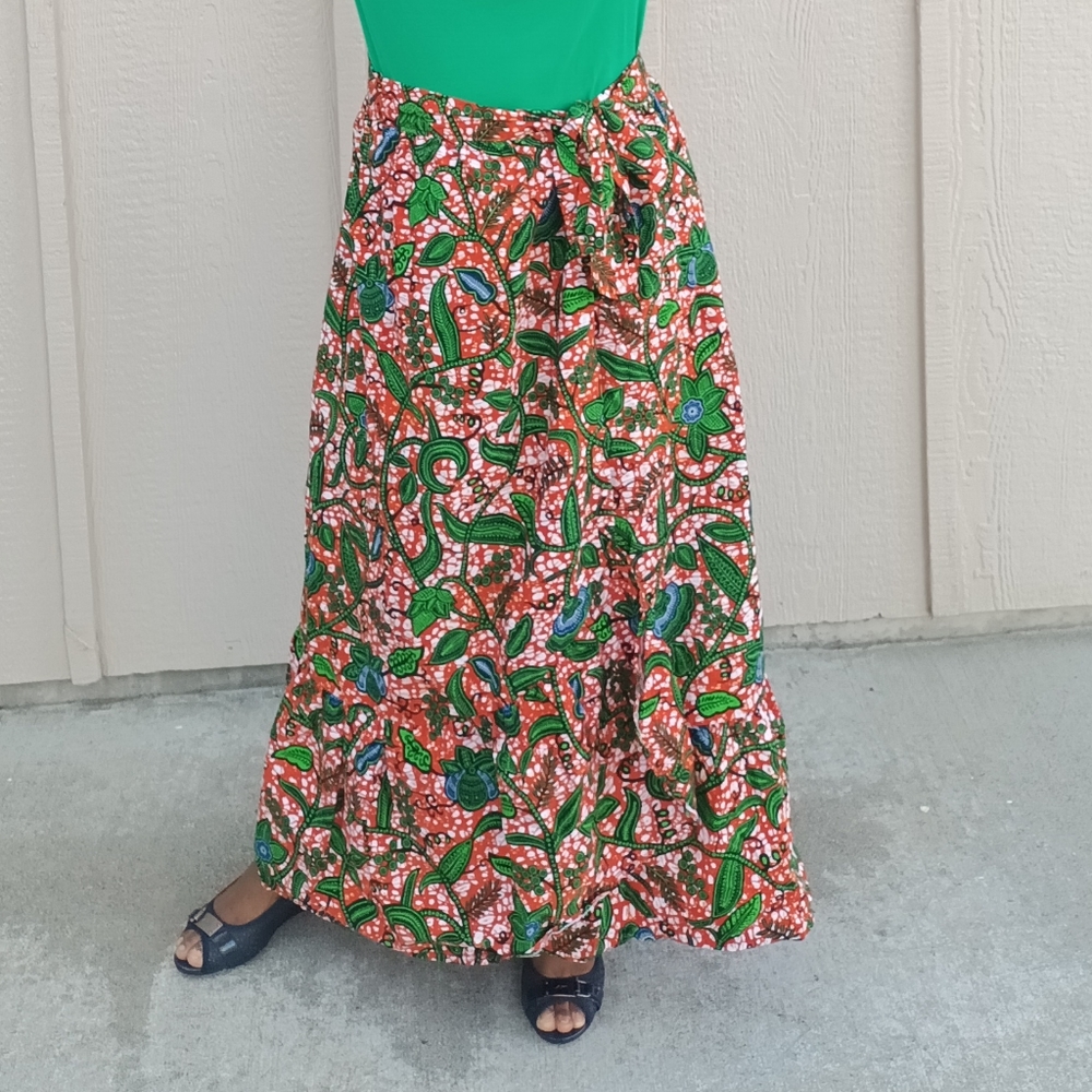 New Hand Made Floral Ankara African Wax Print Wrap Skirt.